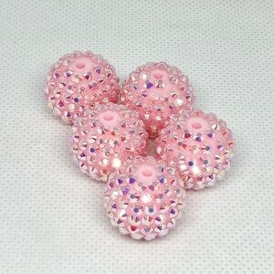 20mm Pink Acrylic Rhinestone Bubblegum Beads - 5 Piece